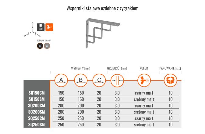 MARK KYRC WSPORNIK STALOWY Z ZYGZAKIEM 150X150X20X3MM CZARNY MAT