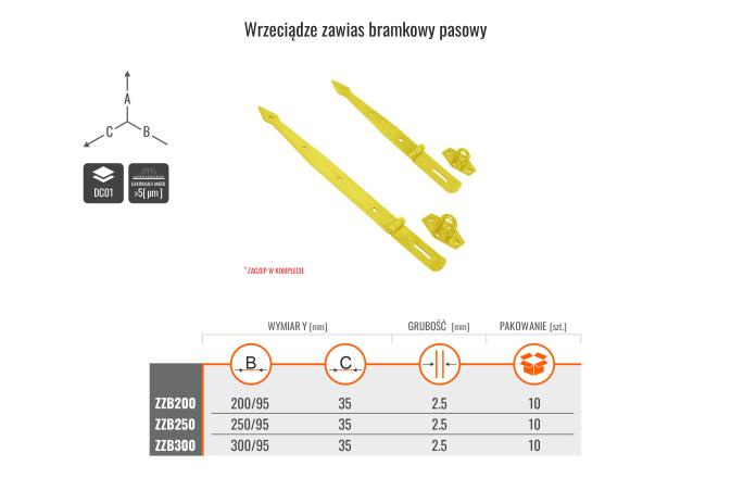 MARK KYRC WRZECIĄDZE ZAWIAS BRAMKOWY PASOWY 300X95/35X2.5MM