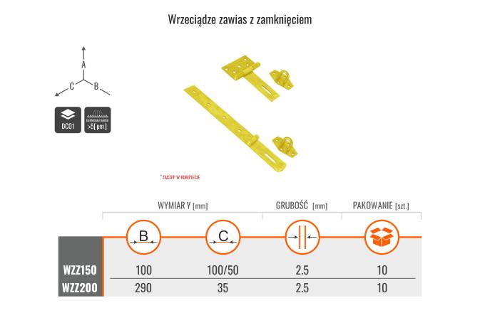 MARK KYRC WRZECIĄDZE ZAWIAS Z ZAMKNIĘCIEM 290X35X2.5MM