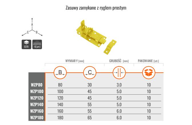 MARK KYRC ZASUWA ZAMYKANA Z RYGLEM PROSTYM 160X55X6MM