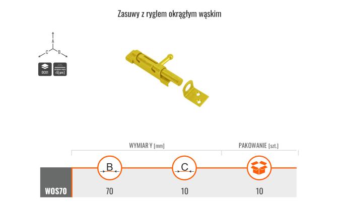 MARK KYRC ZASUWA Z RYGLEM OKRĄGŁYM WĄSKA 70X10MM