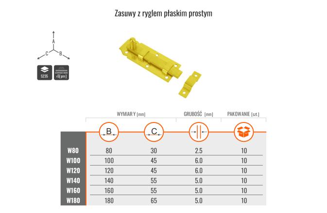 MARK KYRC ZASUWA Z RYGLEM PŁASKIM PROSTA 180X65X5MM