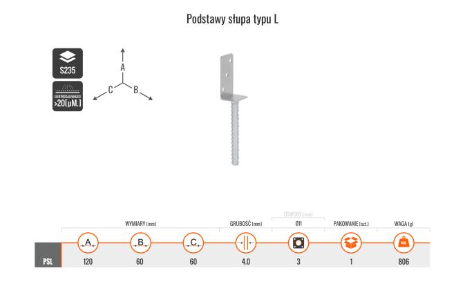 MARK KYRC PODSTAWA SŁUPA TYPU L 120 X 60 X 60 X 4 MM