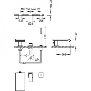 Tres Zestaw Wannowo  Natryskowy Z Baterią Termostatyczną Podtynkową  20719201