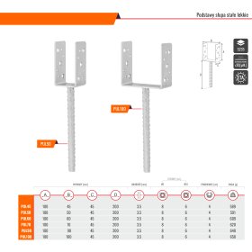 MARK KYRC PODSTAWA SŁUPA STAŁA LEKKA 100X45X45X200X3,5MM