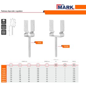 ZPH MARK PODSTAWA SŁUPA STAŁA Z ZYGZAKIEM 150X90X60X200X4MM