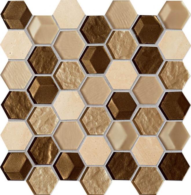 Tubądzin Mozaika Ścienna Drops Stone Brown Hex 30x29,8