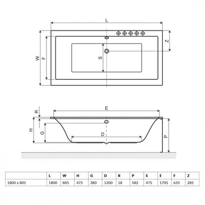 Wanna do zabudowy Pryzmat Slim 180 x 80,5 cm WAEX.PRY18WHS Excellent